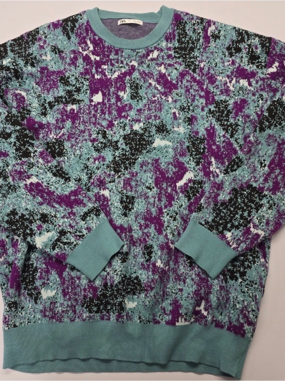 Zara Teal, Purple & Black Abstract Crewneck Sweater